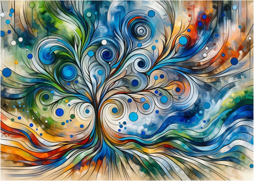 Obraz na szkle – Kolorowe energetyczne drzewo (70x50 cm)