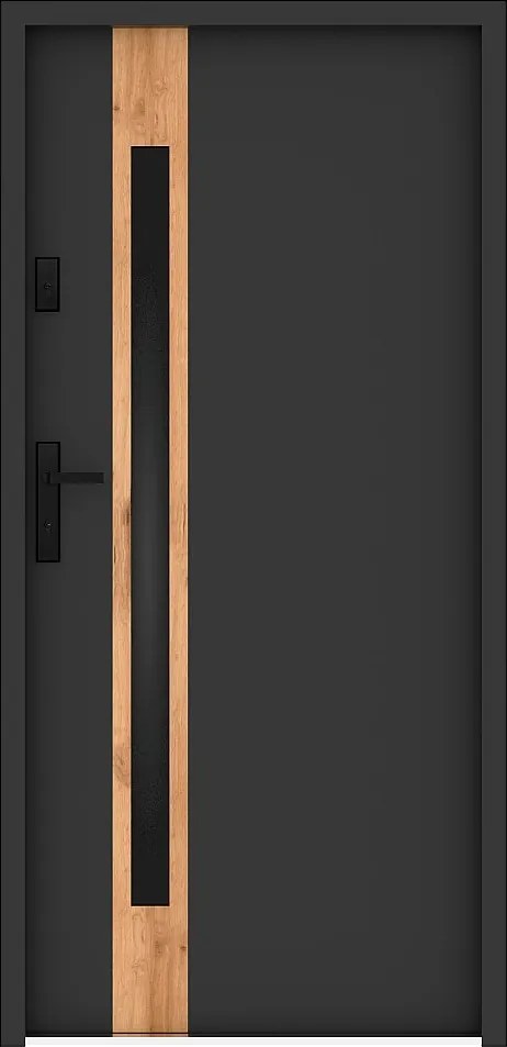 Drzwi wejściowe stalowe pełne i inox wys. 207 x szer. 100 cm - szkło dymione - antracyt i efekt dębu - grubość 55 mm - otwieranie prawostronne - BRAGA
