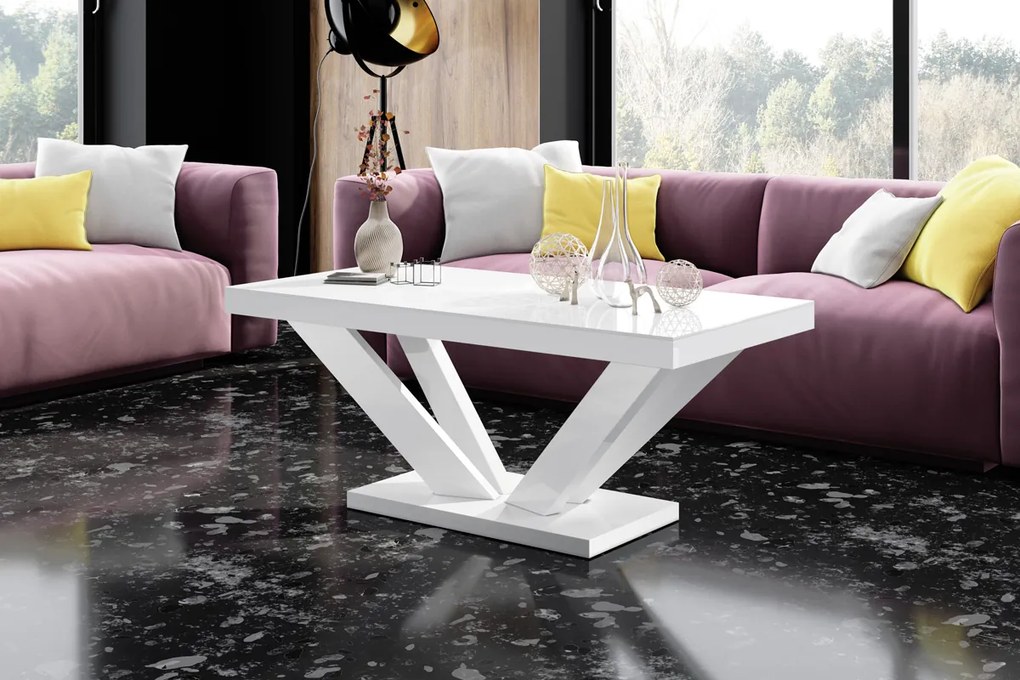 Nierozkładana ława na designerskiej podstawie Viva 2 Mini w wysokim połysku