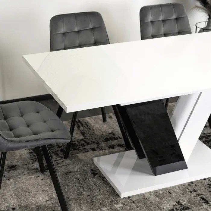 Stół Prostokątny Rozkładany CLARK 120-160 cm Czarny/Biały Połysk Glamour