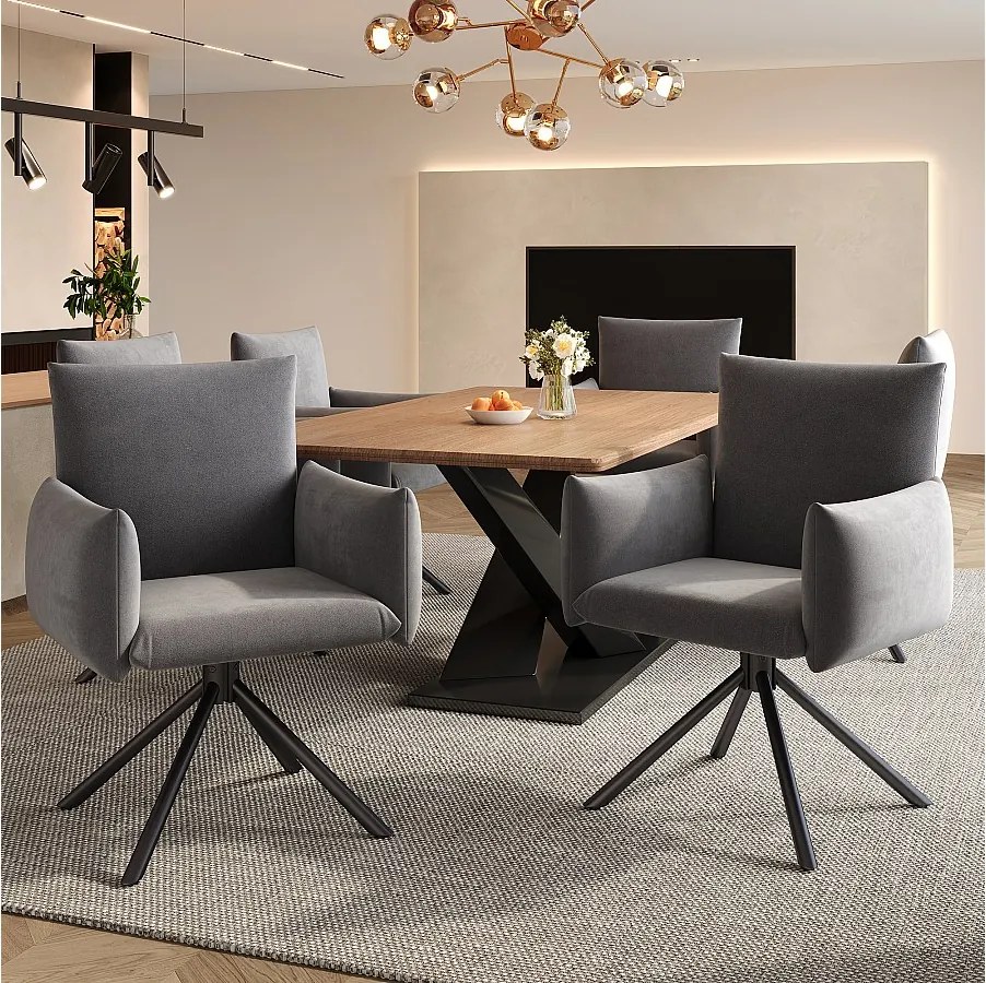 Zestaw 6 krzeseł do jadalni - 60 x 60 x 88 cm - krzesła tapicerowane - obrotowe 360° - aksamitne - szare