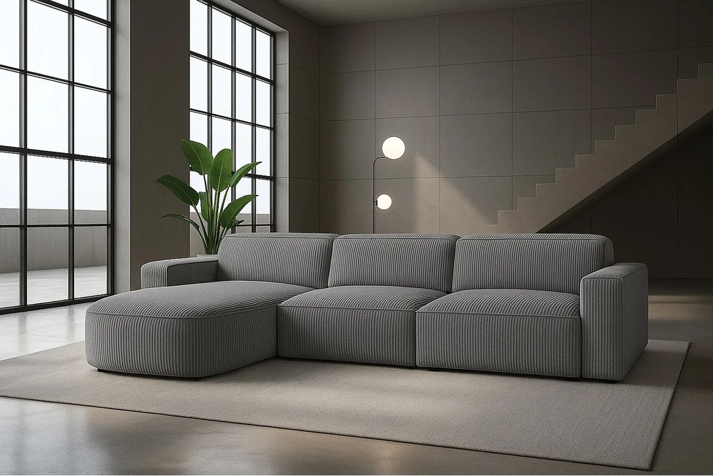 Narożnik w kształcie L zaokrąglony Cursal, tkanina Poso, Szary, Lewy