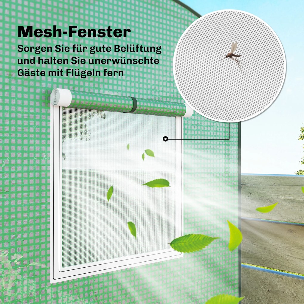 Outsunny Szklarnia z oknami z siatki i rolowanymi drzwiami, szklarnia foliowa na stalowym stelażu 200 x 75 x 188 cm zielony | Aosom PL