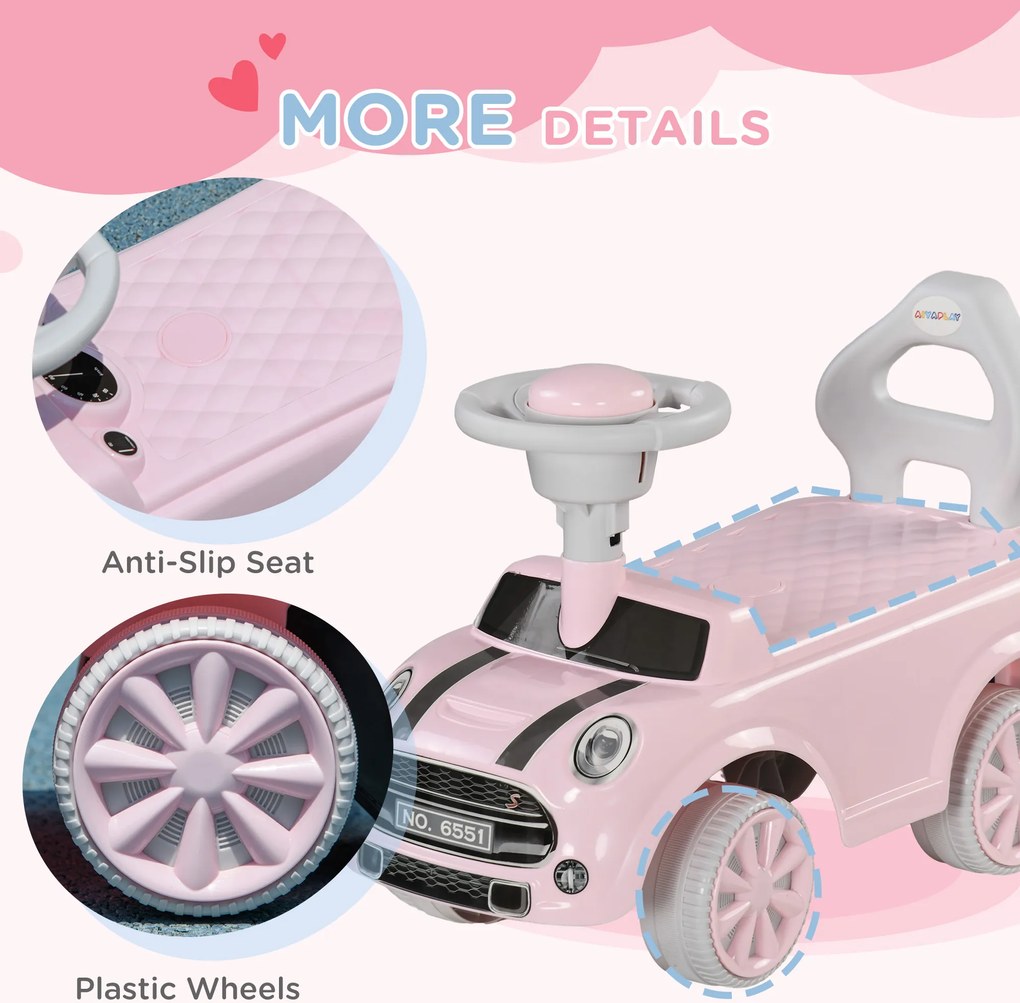 AIYAPLAY Autko Ruchome dla Dzieci, Zabezpieczenie przed Przechyleniem, Klakson, Antypoślizgowe Siedzisko, Materiał Plastikowy, Różowy