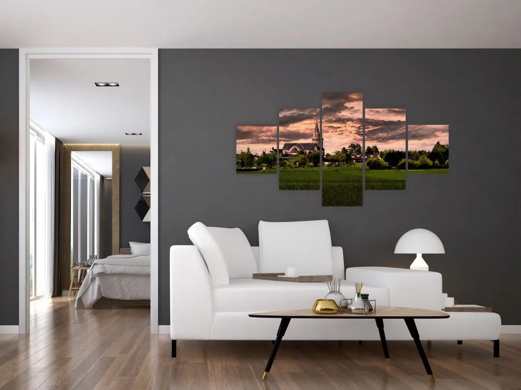 Obraz krajobrazu z kościołem (125x70 cm)