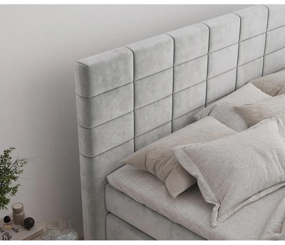 Jasnoszare łóżko kontynentalne ze schowkiem 200x200 cm Ava – Maison de Rêve