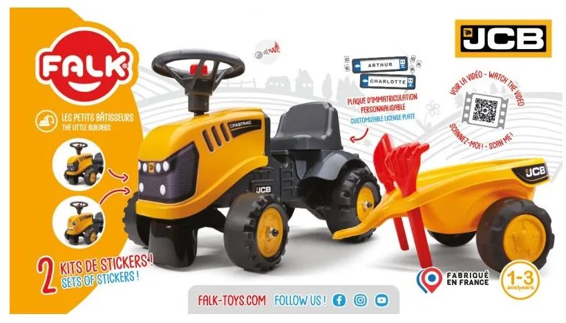 Falk traktorek jcb pomarańćzowy z przyczepką od 1 roku