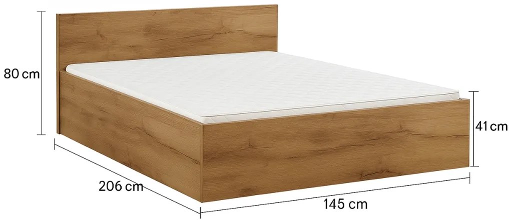Łóżko SOFIA 140 x 200 cm, dąb artisan Stelaż: Ze stelażem listwowym elastycznym, Materac: Materac Coco Maxi 20 cm