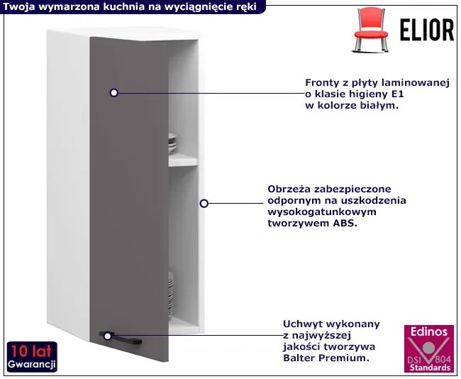 Szara wąska górna szafka kuchenna Carbon 10X
