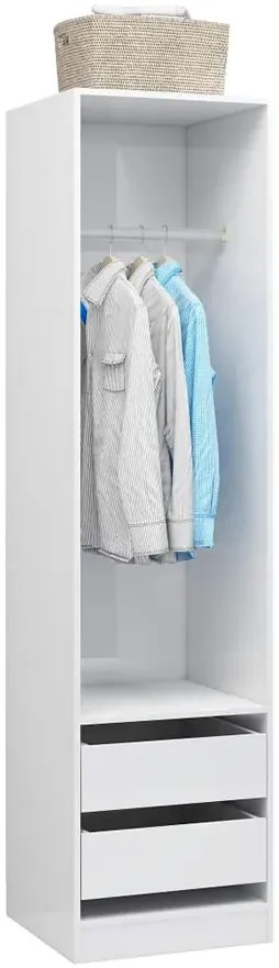 Biała szafa w połysku z drążkiem i szufladami G9-T95