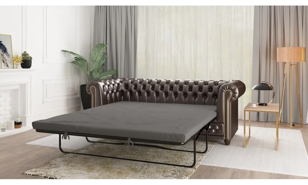 Ciemnobrązowa rozkładana sofa z imitacji skóry 203 cm York – Ropez