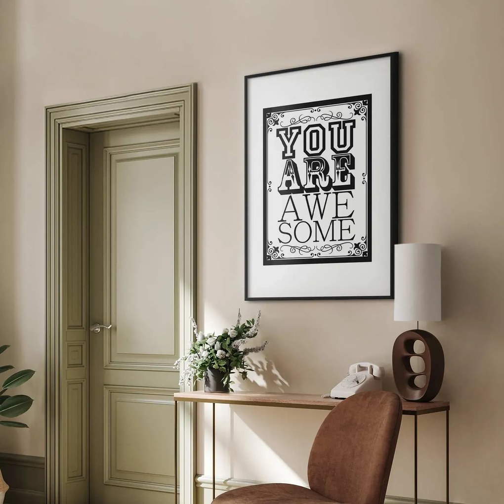 Plakat You are awesome 40x60 cm z ramą czarną z marginesem ARTGEIST B