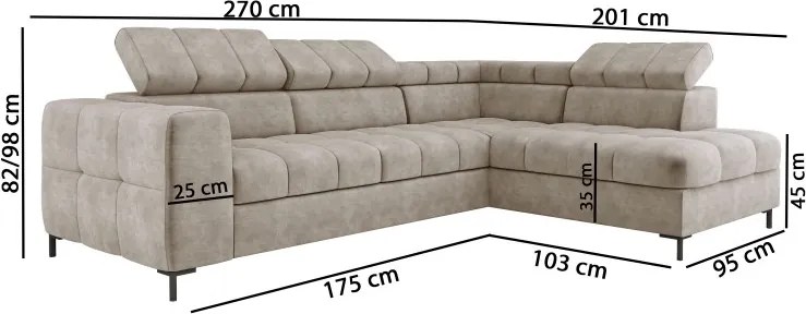 Narożnik PABLOS układ L strona Lewa w tkaninie VOGUE 04 regulowane zagłówki z funkcją spania