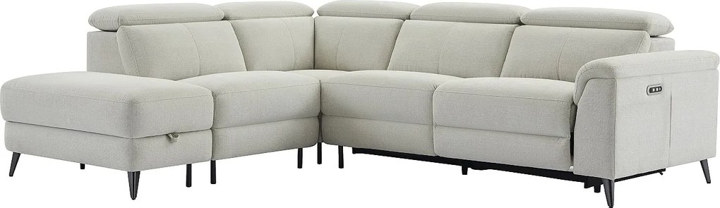 Kanapa narożna lewostronna z elektryczną funkcją relax i beżową tapicerką - MAKORO