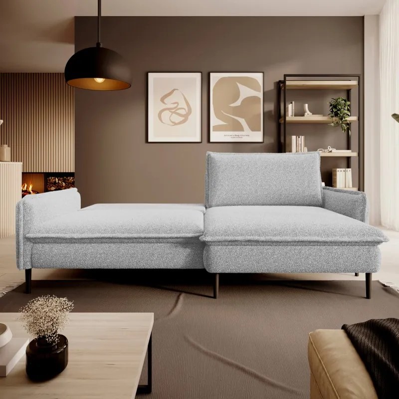 Narożnik GLOSSY z funkcją spania Prawostronny zestaw z poduszkami wolnostojący tkanina BUBBLE 07 WERSAL