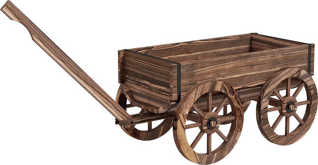 Outsunny Wózek na Kwiaty Drewniany Wypalany 120x41x54cm | Aosom PL