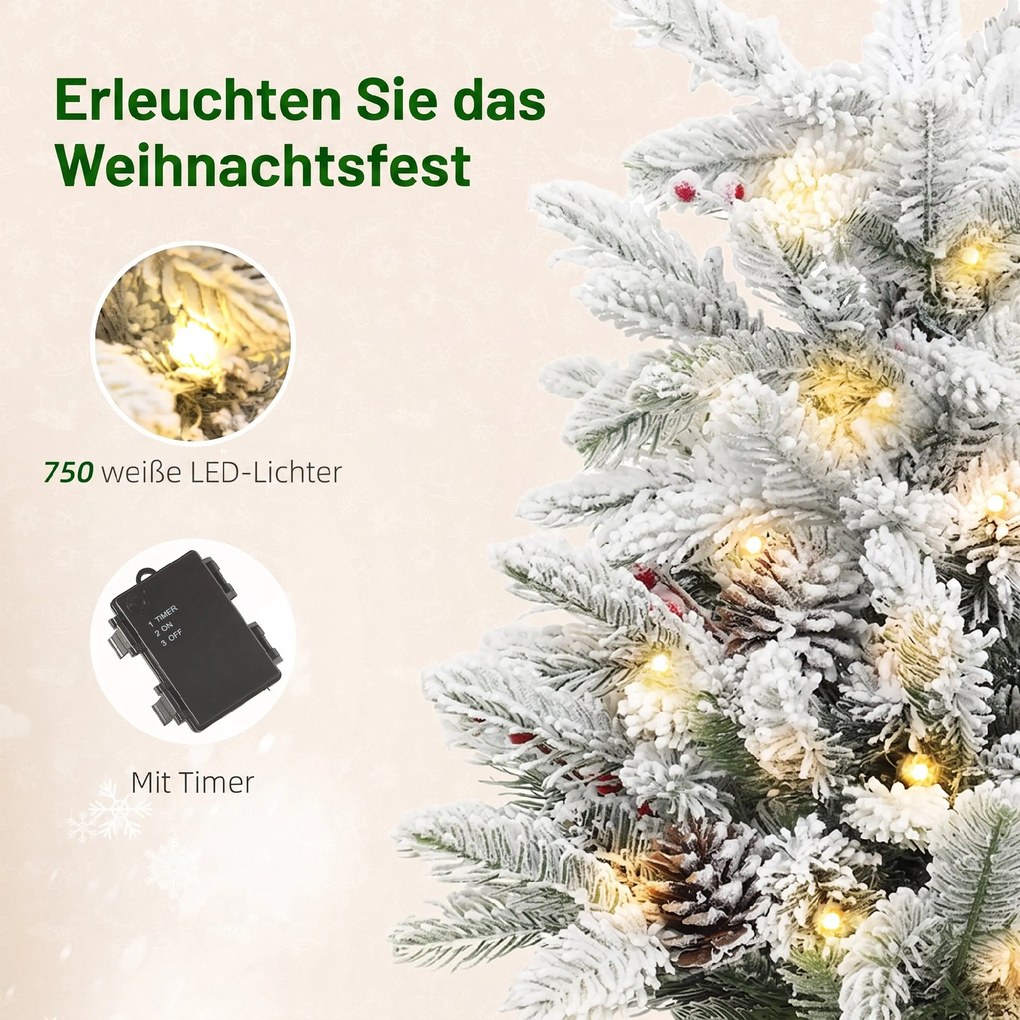 HOMCOM Mini 60cm choinka z 35 diodami LED, efekt śniegu, mini choinka stołowa z szyszkami, sztuczna choinka do dekoracji świątecznych, Biały | Aosom PL