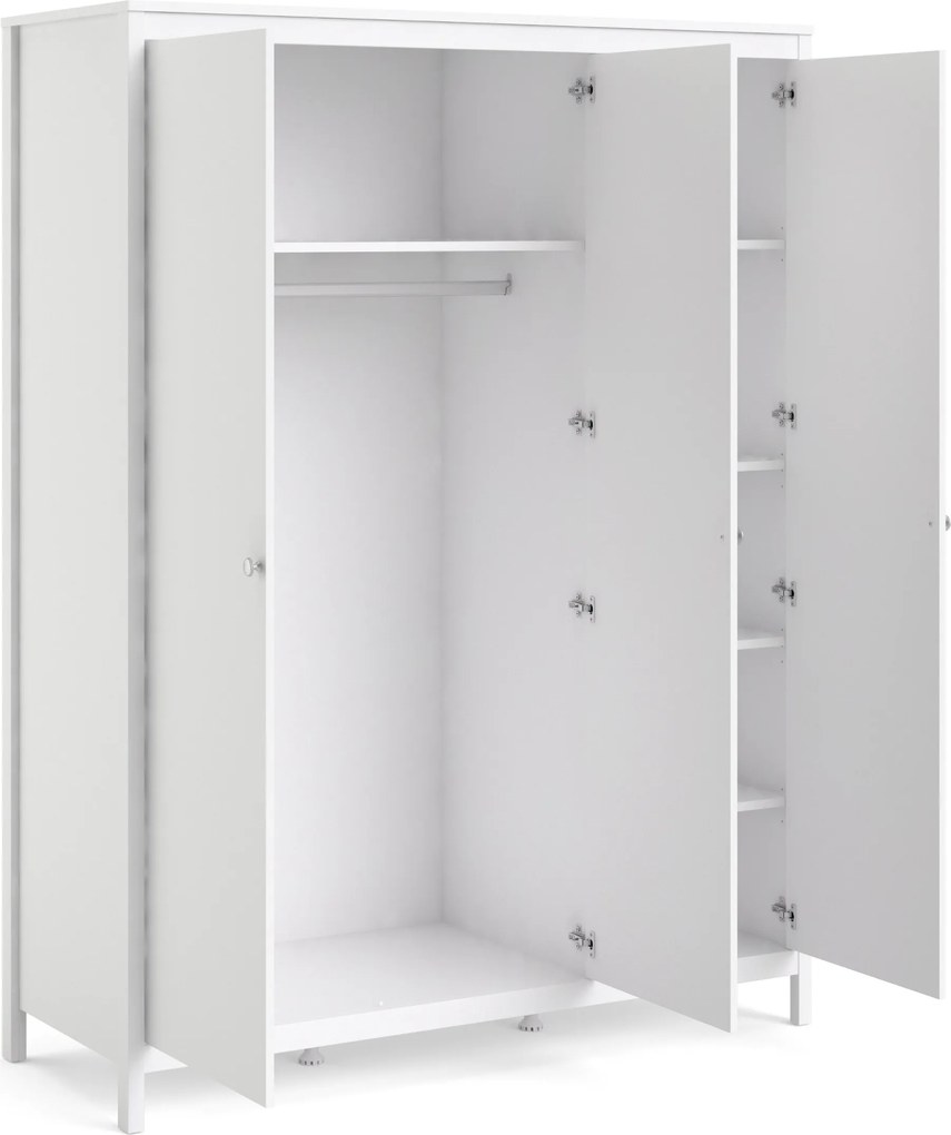 Trzydrzwiowa szafa ubraniowa na nóżkach Madrid 3D biały mat