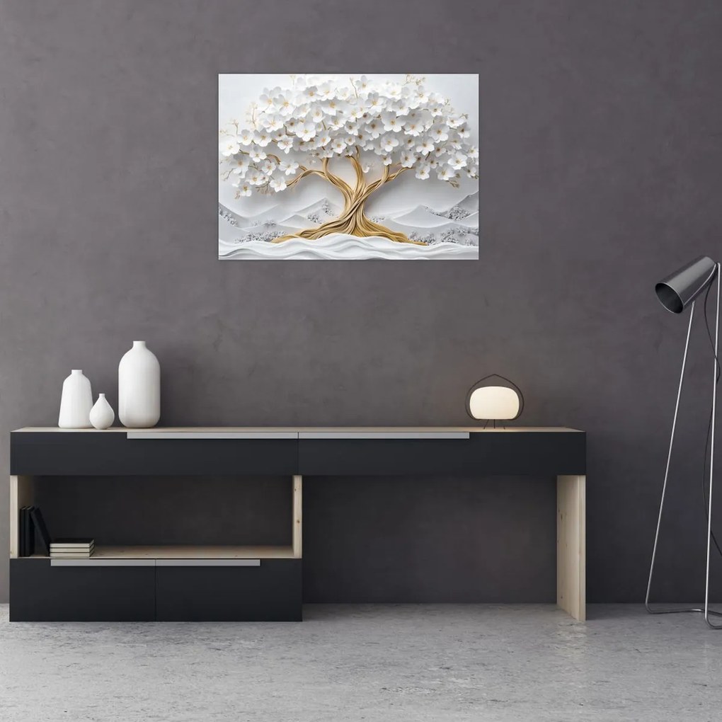 Obraz – Eleganckie drzewo życia 3D pełne kwiatów (70x50 cm)