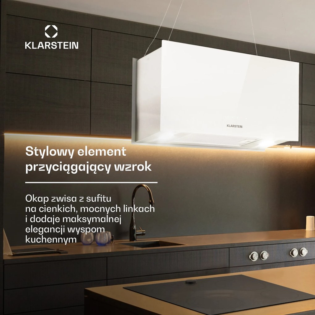 Klarstein Kronleuchter 60cm 577.2 m³/h Okap Wyspowy Biały