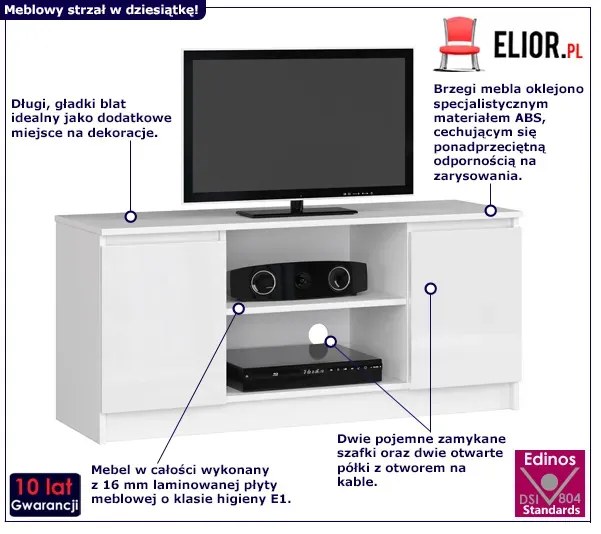 Biała szafka pod telewizor w połysku - Darius 4X 120 cm