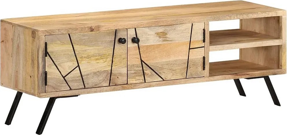 Szafka RTV z Litego Drewna Mango 110x30x40 cm z Półką - Klasyczny Ponadczasowy Styl