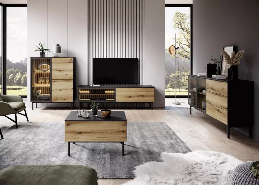 Designerski stolik kawowy Luvio - dąb evoke + czarny do salonu