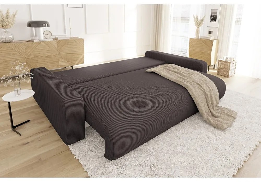 Brązowa sztruksowa rozkładana sofa ze schowkiem 234 cm Sara – Ropez