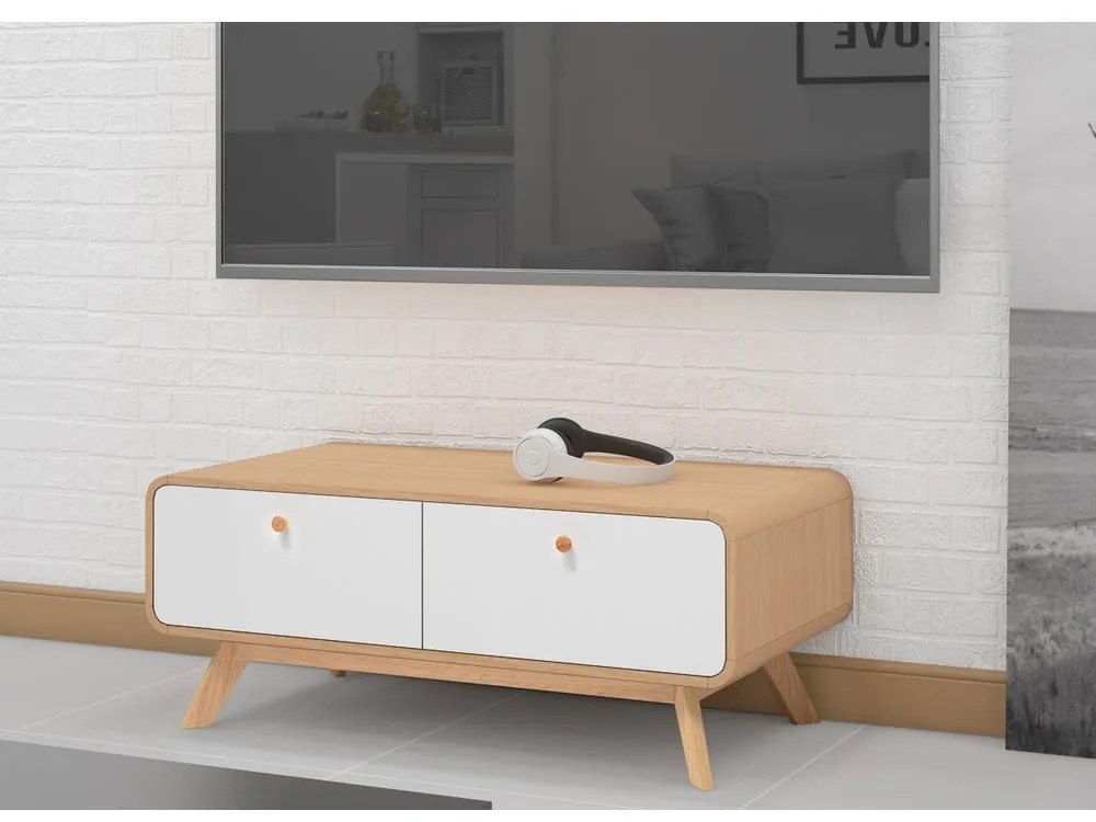 Biało-naturalna szafka pod TV w dekorze dębu 100x40 cm Caitlin – Støraa