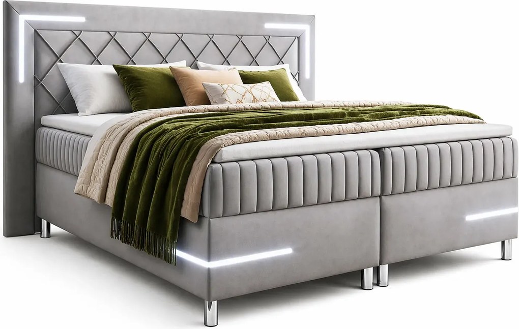 Jasnoszare łóżko tapicerowane z pojemnikiem 5 rozmiarów B2-N71