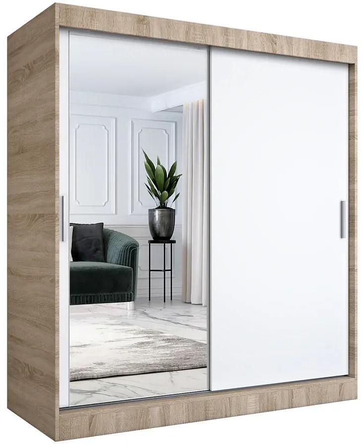 Szafa przesuwna dąb sonoma + biały 180 cm - Seko 5X