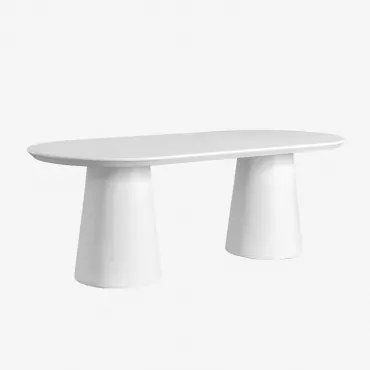 Owalny Stół Ogrodowy 220x95 Cm Z Cementu Noemi Biała - Sklum