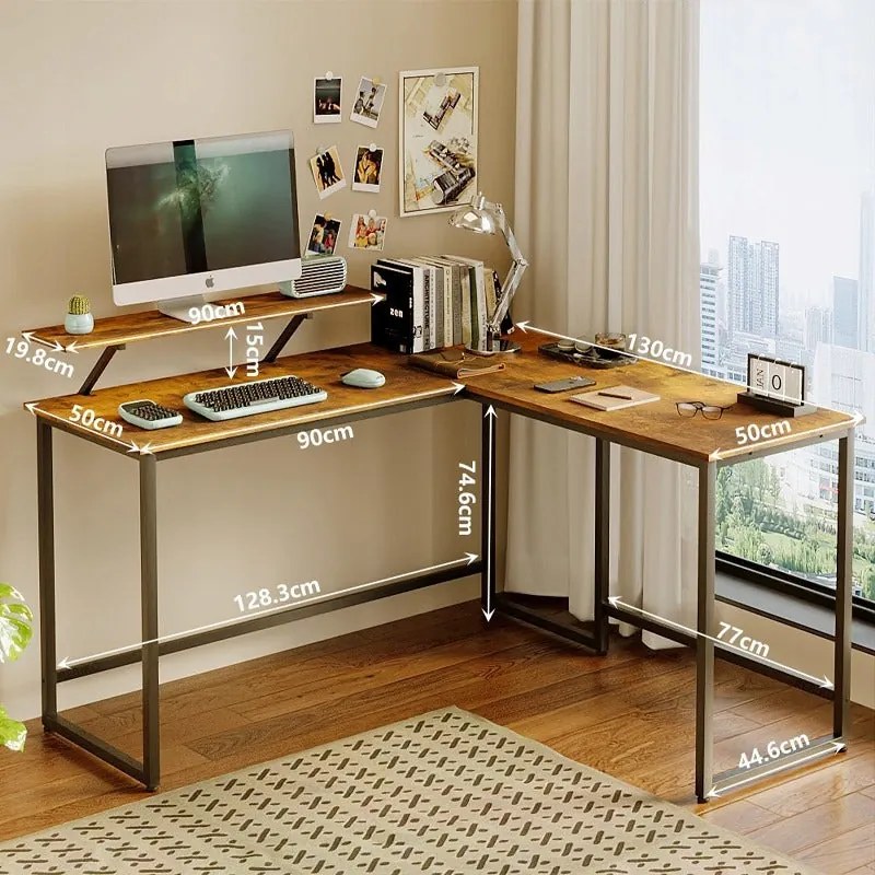 Biurko Narożne Komputerowe 130 cm z Półką – Rustykalny Brąz, Industrial Loft