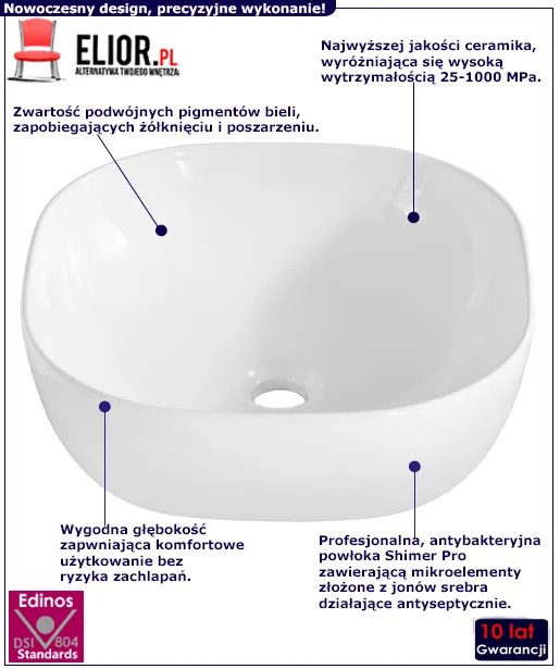 Biała kwadratowa umywalka ceramiczna na blat - Ravos 3X