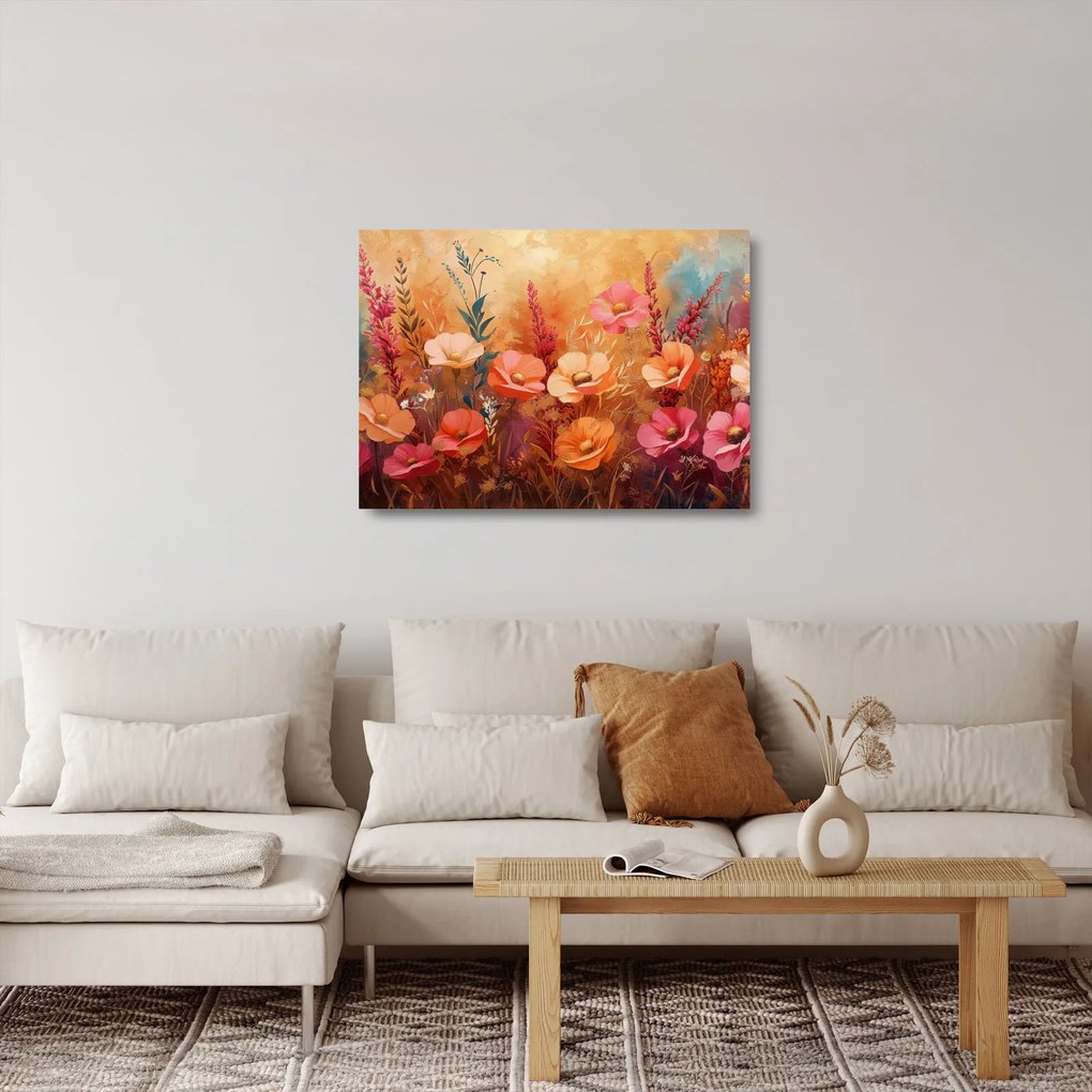 Obraz na szkle - Kwiaty łąkowe, malarstwo (70x50 cm)