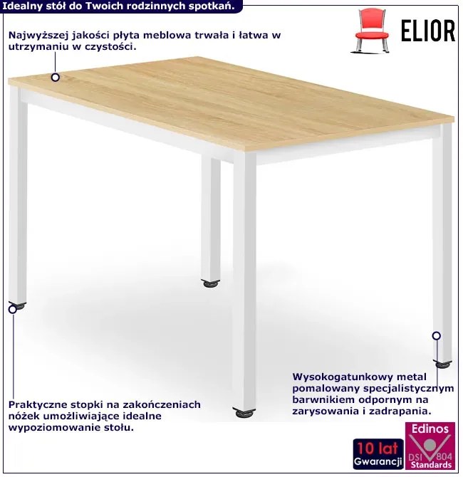 Prostokątny stół nowoczesny na metalowych nogach dąb + biały H7-E21
