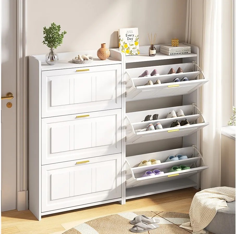 Szafka na buty do przedpokoju - 2 x 70 x 24 x 120 cm - z 6 przegródkami - MDF + płyta wiórowa - biała