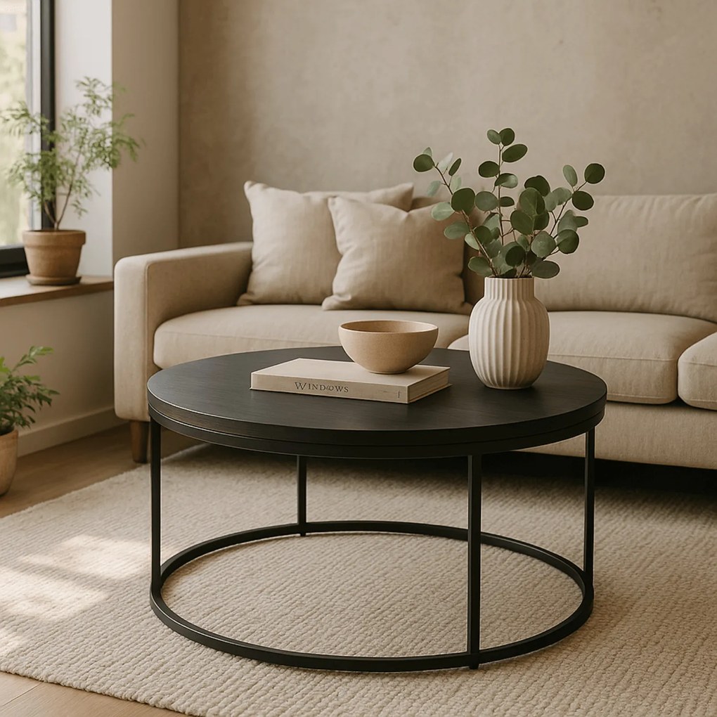Stolik Kawowy AMON MAX 80 cm Czarny Nowoczesny Loft