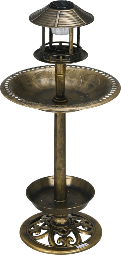 Outsunny Fontanna dla Ptaków z Lampą Solarną Brązowa 110cm | Aosom PL