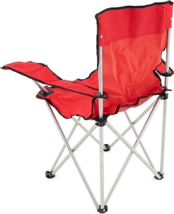 Składane krzesło kempingowe z uchwytem na kubek, czerwone