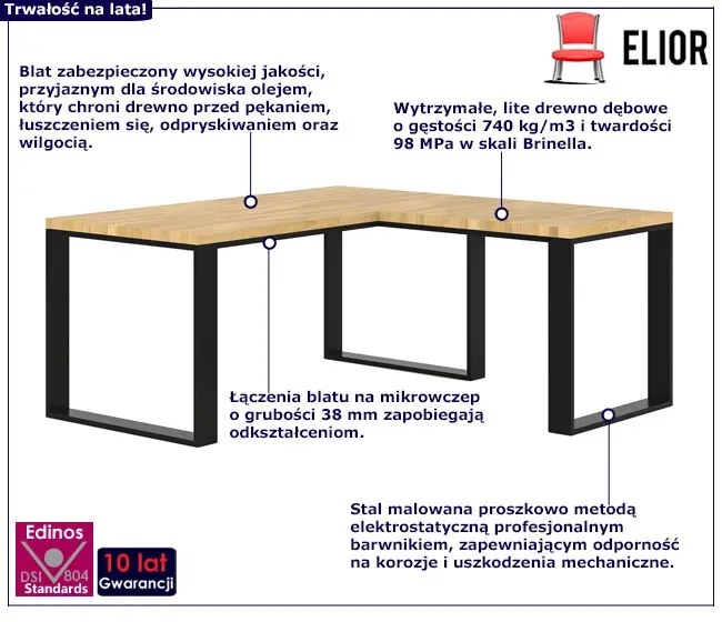 Industrialne narożne biurko biurowe 160 x 70 + 70 x 90 Vedo