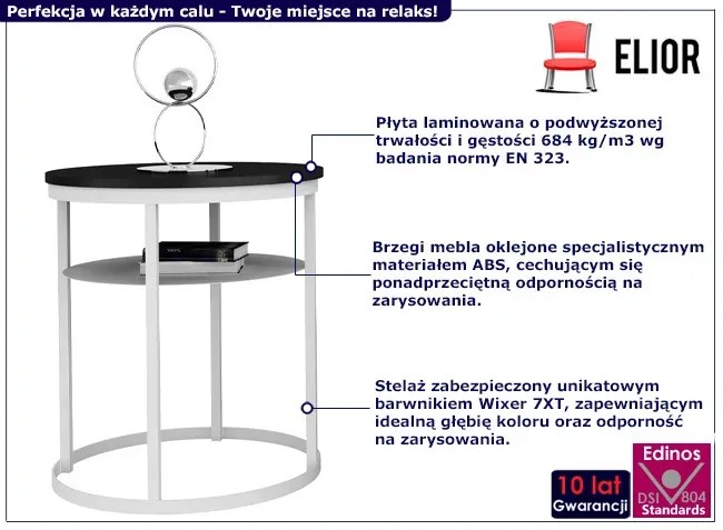 Wysoki stolik kawowy z półką czarny + biały - Melkor 5X