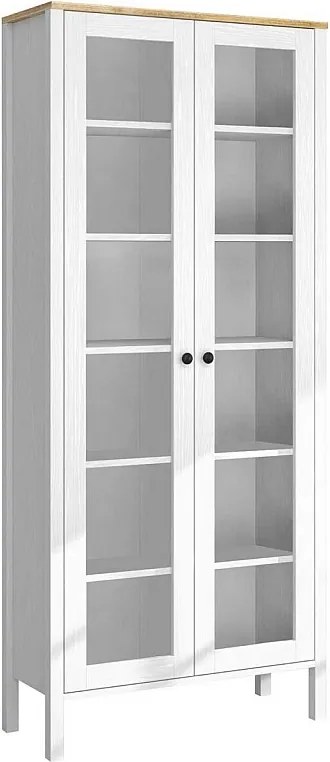 Regał na książki – 83 cm x 194 cm x 35 cm – biały i drewniany – płyta wiórowa pokryta melaminą