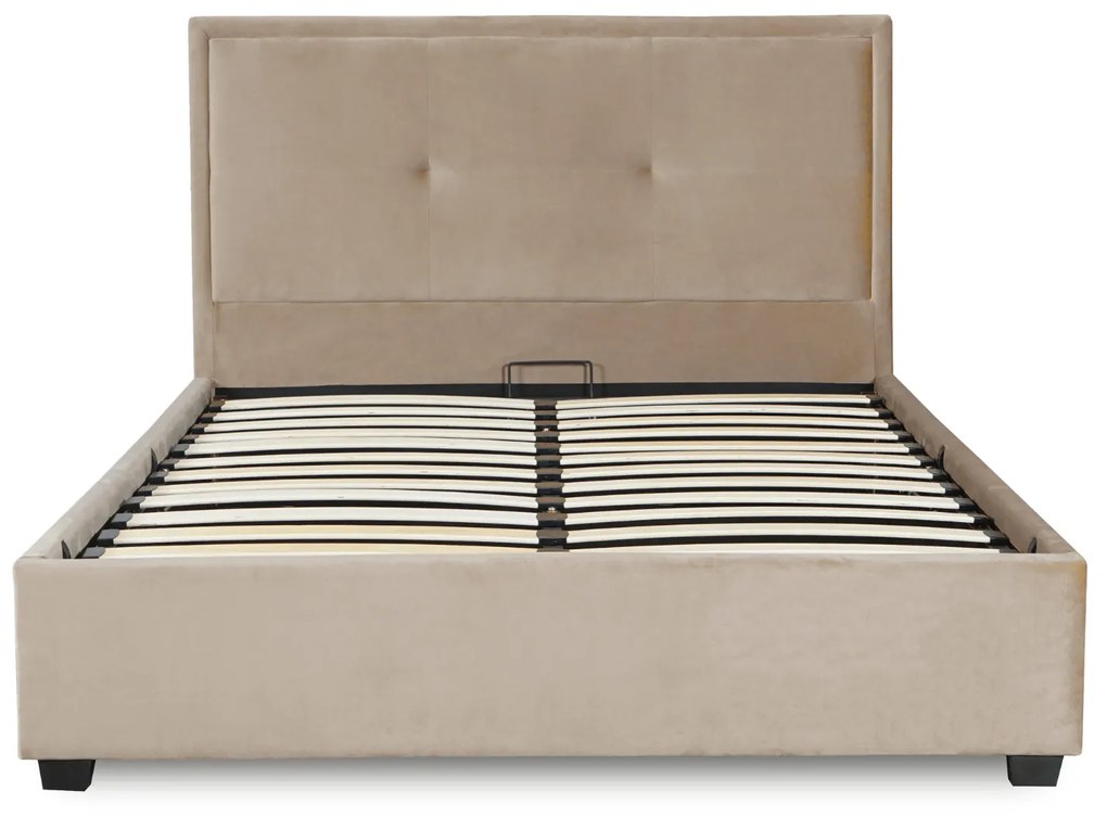 Łóżko Tapicerowane 140x200 cm ze Stelażem Dwuosobowe ANDRE Welurowe Beżowe