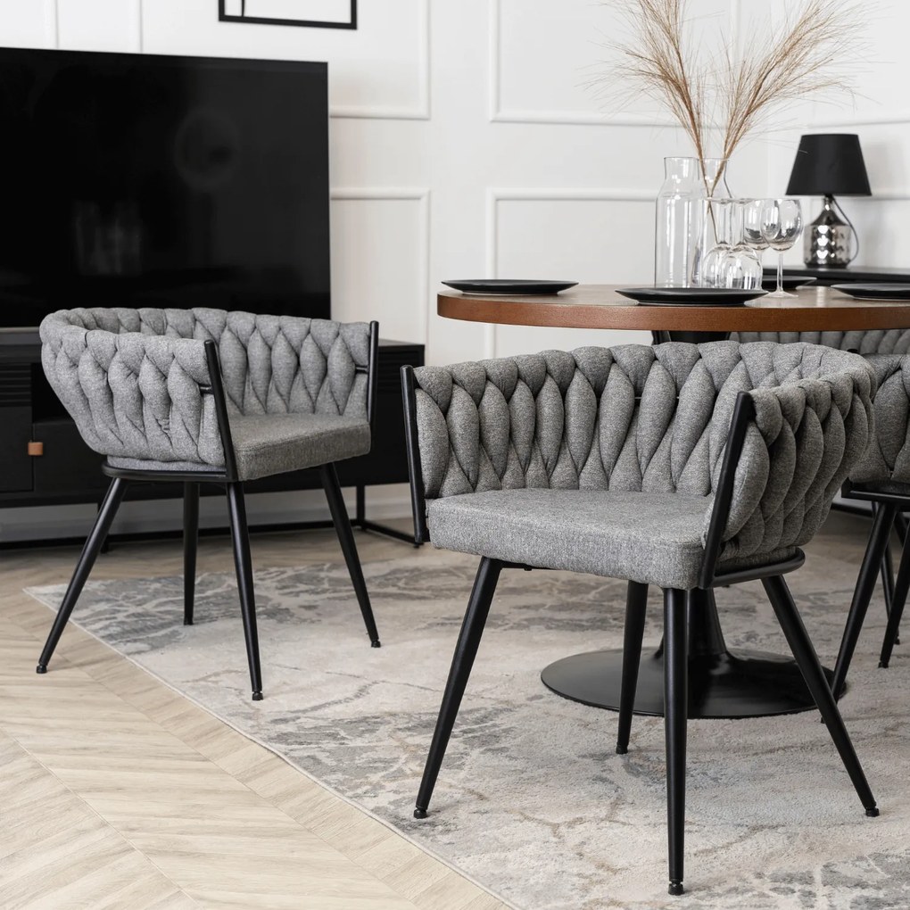 Krzesło Tapicerowane Plecione do Salonu EMPOLI Szare Nowoczesne Loft