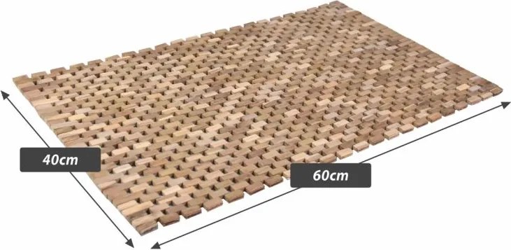 Mata antypoślizgowa, drewno tekowe, naturalna, 60 x 40 cm