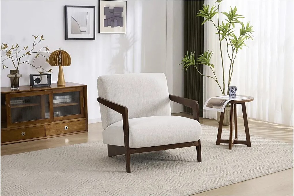 Poltrona escandinava em madeira e tecido "Lena" - Bege