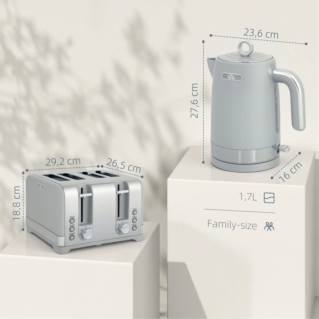 HOMCOM Zestaw Czajnik i Toster, 1,7L 2200W Szybkokochający Czajnik z Termostatem | Aosom PL