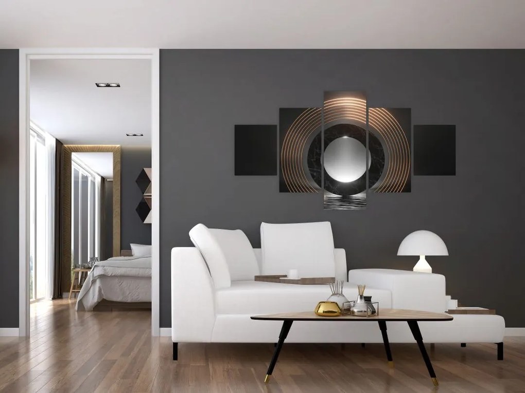 Obraz - Abstrakcja, księżyc nad wodą (125x70 cm)