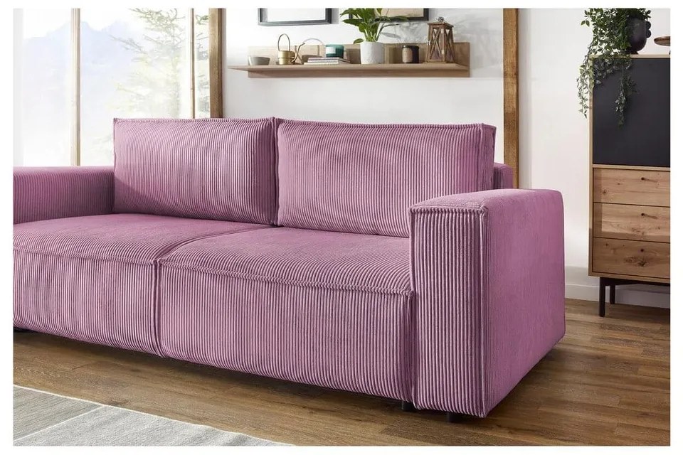 Różowa sztruksowa rozkładana sofa 245 cm Nihad – Bobochic Paris